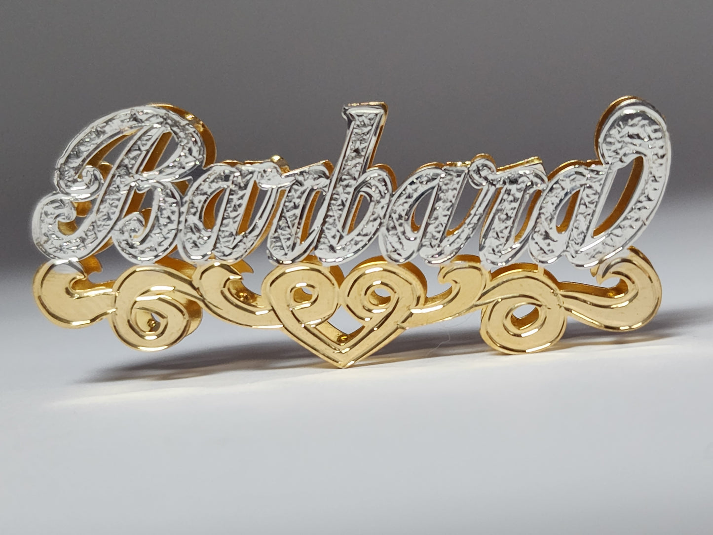 PERSONALIZED DOUBLE NAMEPLATE "BARBARA" Style (10K, 14K GOLD)