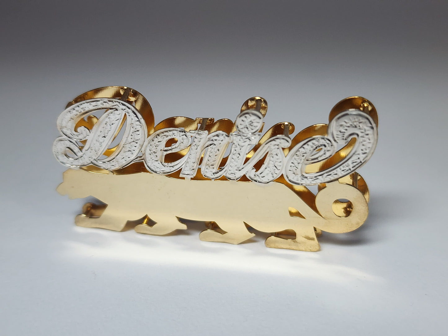 PERSONALIZED DOUBLE NAMEPLATE "DENISE PANTHER" Style (10K,14K GOLD)