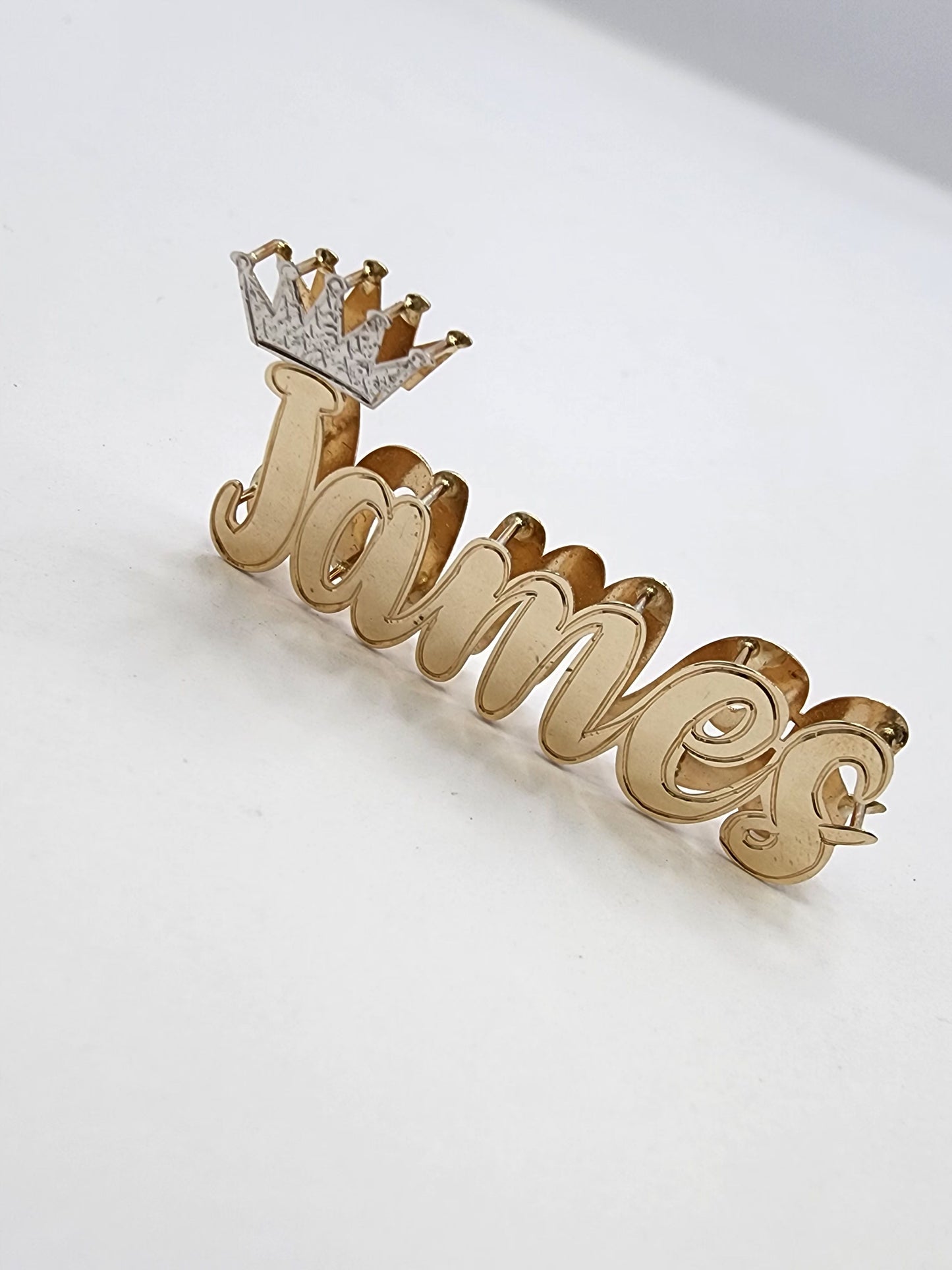 PERSONALIZED DOUBLE NAMEPLATE "JAMES WITH CROWN" Style (10K,14K GOLD)