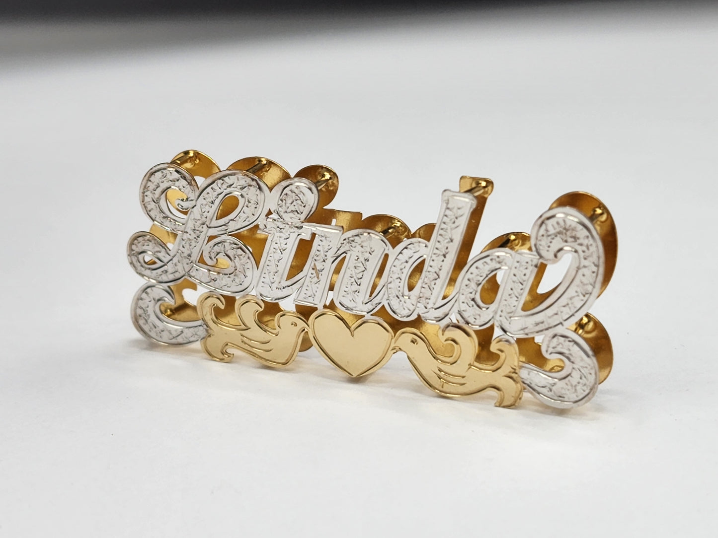 PERSONALIZED DOUBLE NAMEPLATE "LINDA BIRD" Style (10K,14K GOLD)