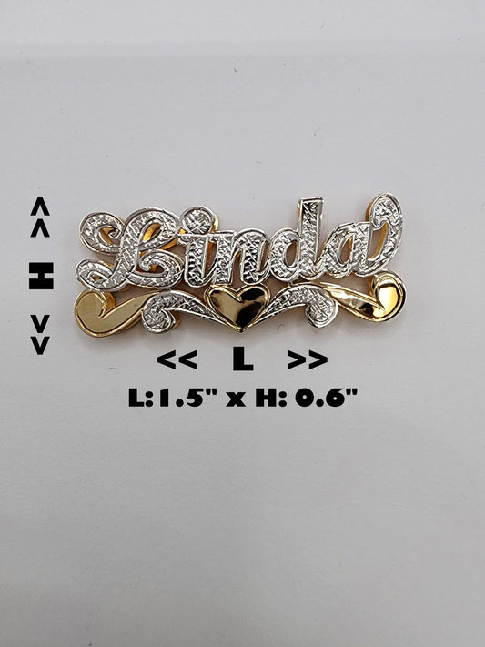 PERSONALIZED DOUBLE NAMEPLATE "LINDA WITH HEART" Style (10K,14K GOLD)