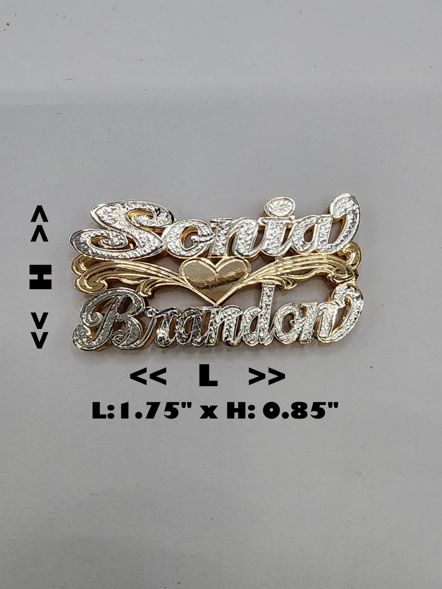 PERSONALIZED DOUBLE NAMEPLATE "SONIA AND BRANDON" Style (10K,14K GOLD)