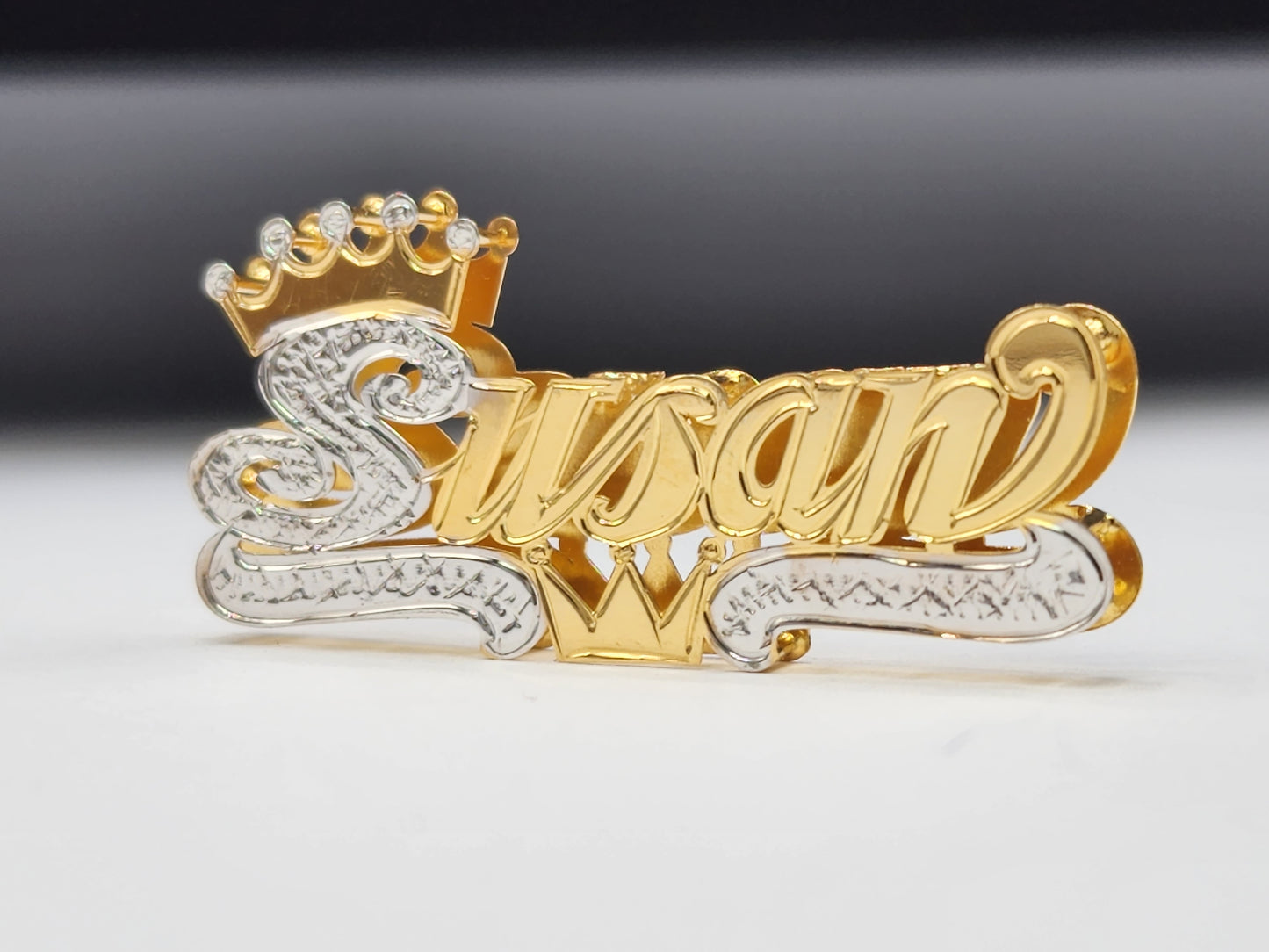 PERSONALIZED DOUBLE NAMEPLATE "SUSAN" Style (10K, 14K GOLD)