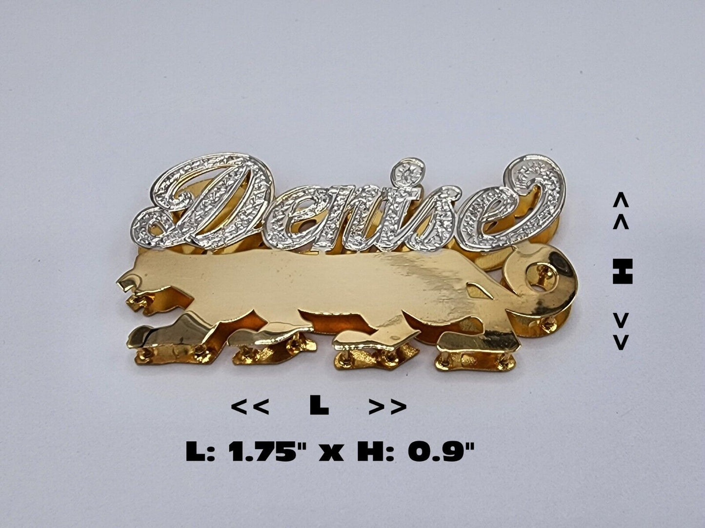 PERSONALIZED DOUBLE NAMEPLATE "DENISE PANTHER" Style (10K,14K GOLD)