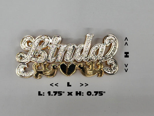 PERSONALIZED DOUBLE NAMEPLATE "LINDA BIRD" Style (10K,14K GOLD)